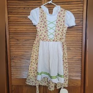 NWT Sunny Fashion Youth Yellow Floral Dirndl Dress with White Apron Size 12